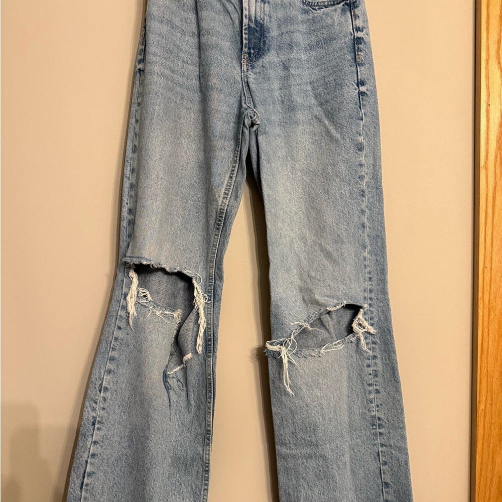 Zara Light Blue Distressed Flare Jeans